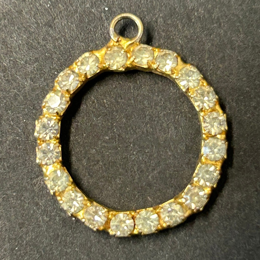 Circle Pendant Charm Gold Rhinestone Eternity Sparkle